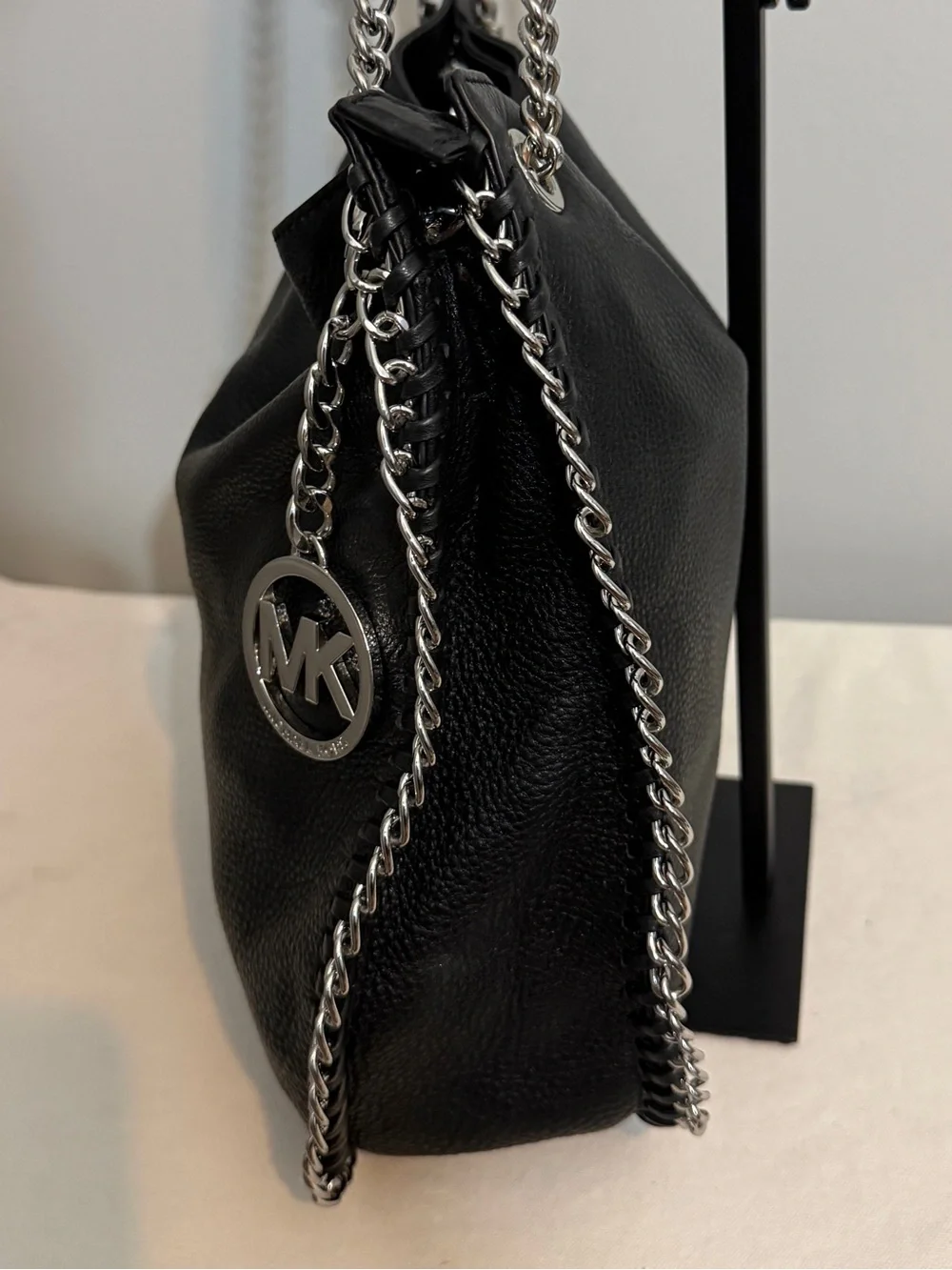 MICHAEL Michael Kors Chelsea Hobo Shoulder Bag Bkack Leather Chain Whipstitch